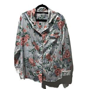Vintage‎ Coquette Womens Size M/L Sleep Shirt Floral Collar Long Sleeve